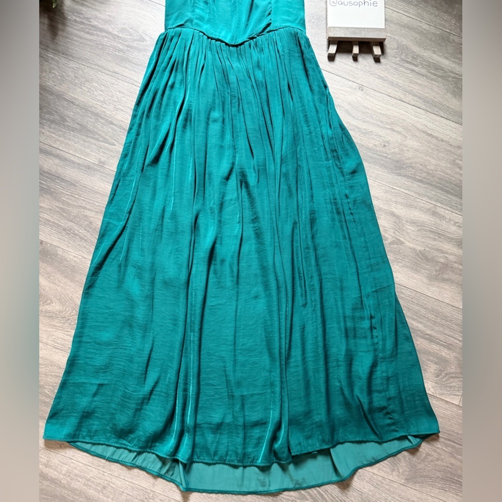 Urban Outfitters Morning Light Strappy Pleated Midi Dress Teal Green Satin Sz M - Picture 8 of 15